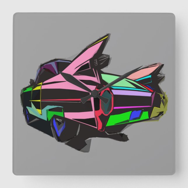 Coloured cadillac square wall clock (Front)