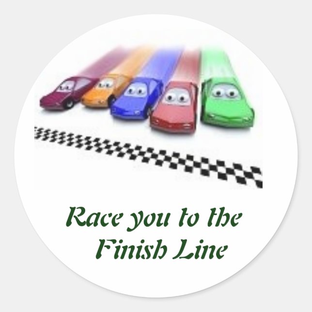 coloured cars, Race you to the  Finish Line Classic Round Sticker (Front)