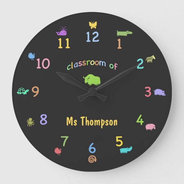 Coloured Chalk Custom Zoo Animal Classroom Clock (Front)