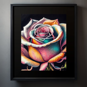Coloured Chalk Drawing of a Rose II Poster