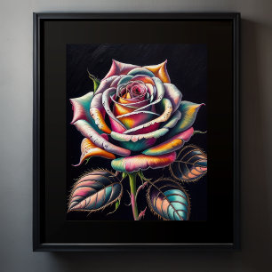 Coloured Chalk Drawing of a Rose II Poster