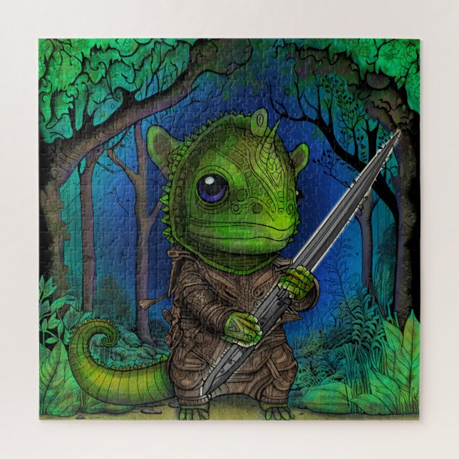 Coloured Chameleon in Forrest colouring book page Jigsaw Puzzle (Vertical)