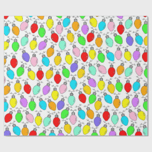 Coloured Christmas Lights On White Wrapping Paper