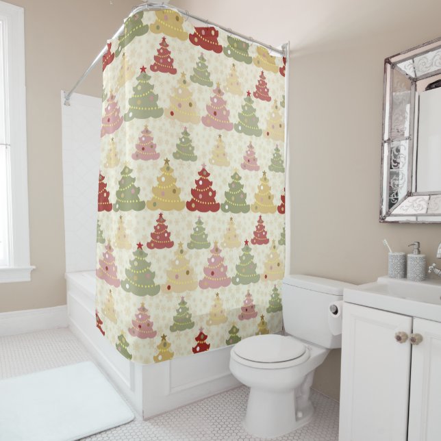 Coloured Christmas tree Shower Curtain (In Situ)