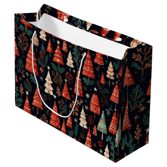 Coloured Christmas trees Large Gift Bag (Front Angled)