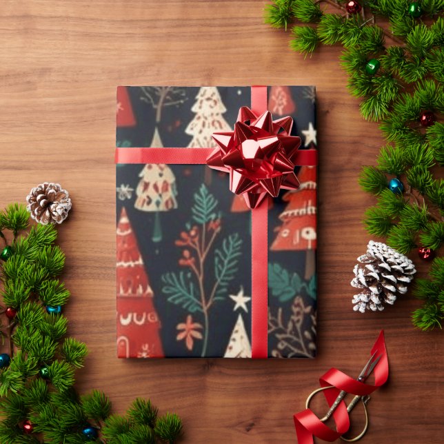 Coloured Christmas trees Wrapping Paper (Holiday Gift)