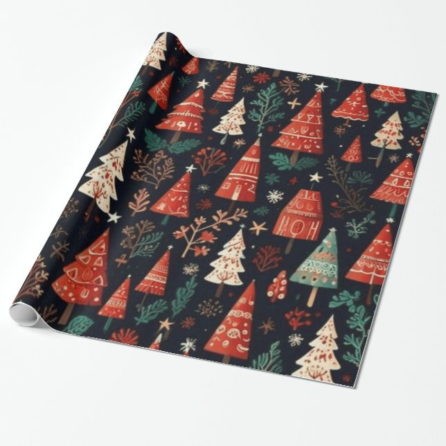 Coloured Christmas trees Wrapping Paper (Unrolled)
