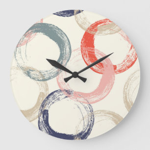 Coloured Circles Brush Texture Pattern Large Clock
