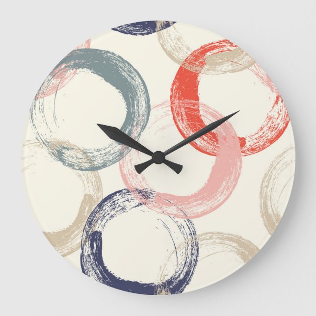 Coloured Circles Brush Texture Pattern Large Clock (Front)