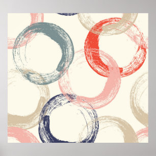 Coloured Circles Brush Texture Pattern Poster
