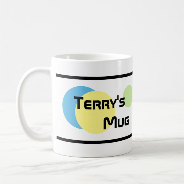 Coloured Circles With Printed Names Coffee Mug (Left)