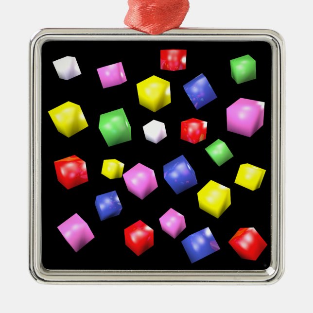 Coloured cubes 3d rendered metal tree decoration (Front)