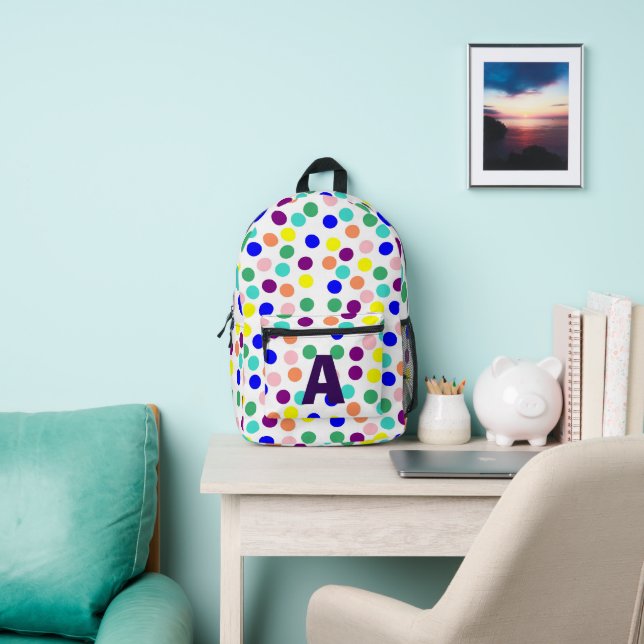 Coloured dots monogram printed backpack (Insitu)
