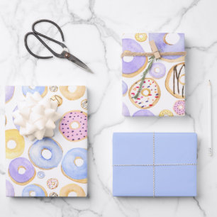 Coloured Doughnuts Pink Purple Yellow Wrapping Paper Sheet