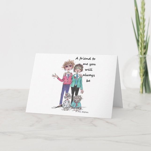 Coloured Drawing of 2 Close Friends and Their Dogs Thank You Card (Front)