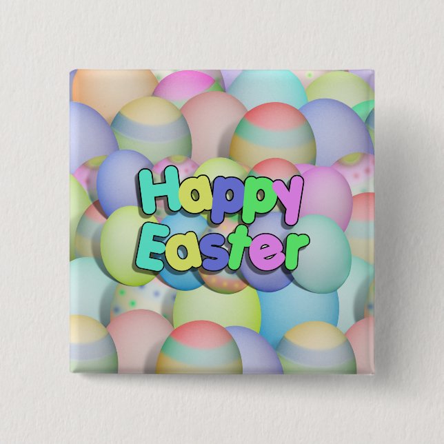 Coloured Easter Eggs - Happy Easter 15 Cm Square Badge (Front)