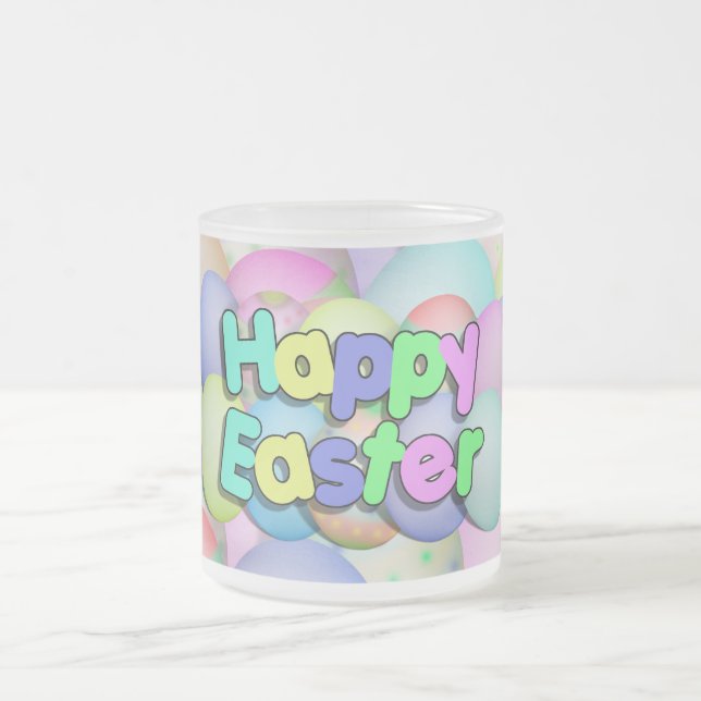 Coloured Easter Eggs - Happy Easter Frosted Glass Coffee Mug (Center)