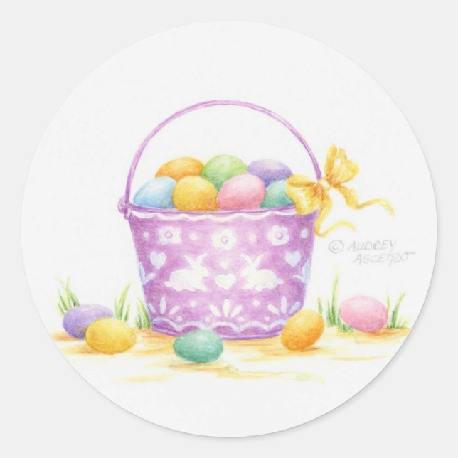 Coloured Easter Eggs In Bucket Classic Round Sticker (Front)