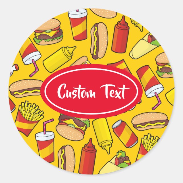 Coloured Fast Food Icons Pattern Classic Round Sticker (Front)