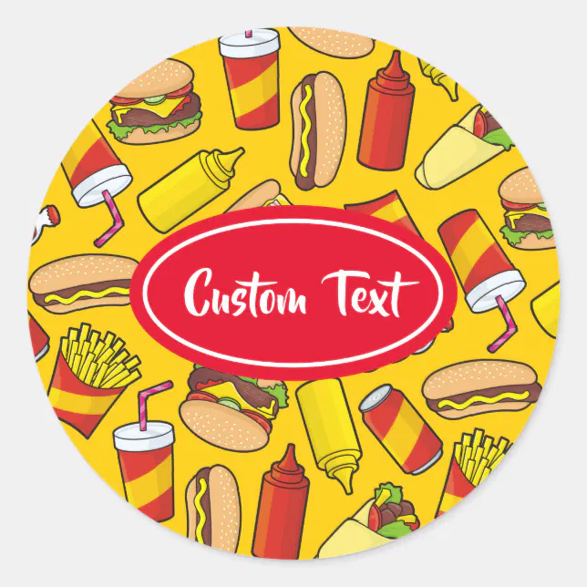 Coloured Fast Food Icons Pattern Classic Round Sticker | Zazzle