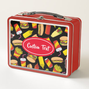 Coloured Fast Food Icons Pattern Metal Lunch Box