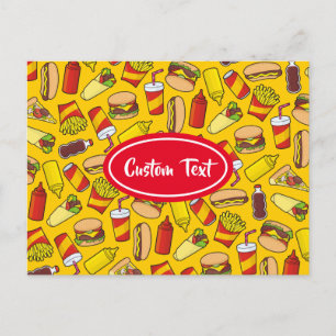 Coloured Fast Food Icons Pattern Postcard