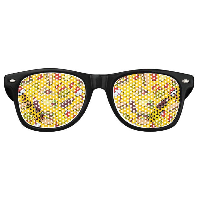 Coloured Fast Food Icons Pattern Retro Sunglasses (Front)