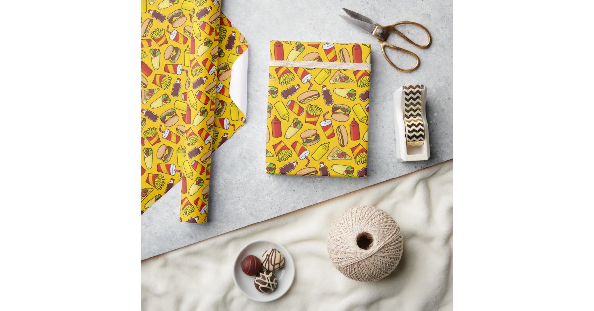 Coloured Fast Food Icons Pattern Wrapping Paper | Zazzle