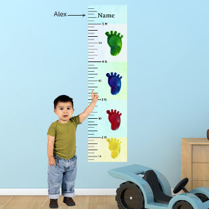 Coloured Feet Pastel Growth Chart Add Child's Name Photo Print