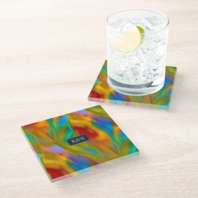 Coloured Fire - Flame Look Glass - monograms / nam Coaster (Angled)