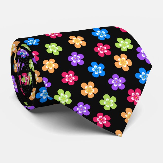 Coloured Flower Power Flowers Tie (Rolled)