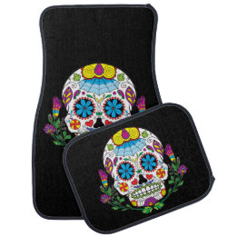 Coloured Flowers Mexican Tattoo Sugar Skull Car Mat