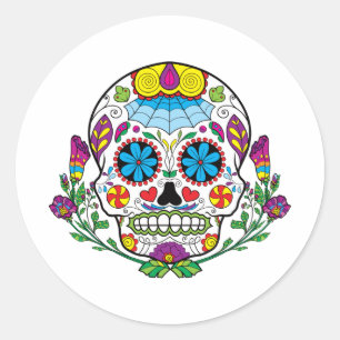 Coloured Flowers Mexican Tattoo Sugar Skull Classic Round Sticker