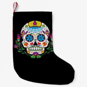 Coloured Flowers Mexican Tattoo Sugar Skull Small Christmas Stocking