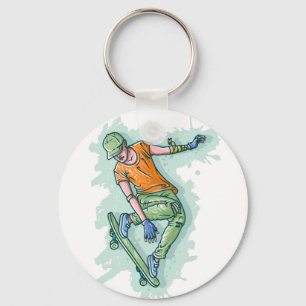 Coloured Flying Skater, Funny Illustration Key Ring