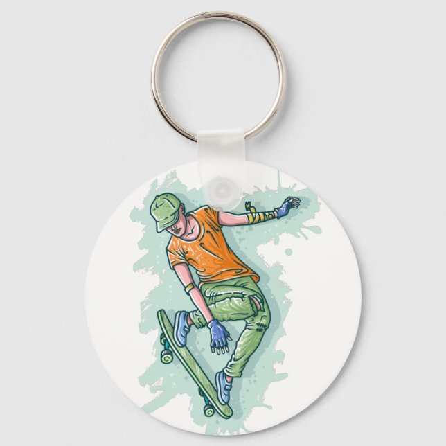 Coloured Flying Skater, Funny Illustration Key Ring (Front)