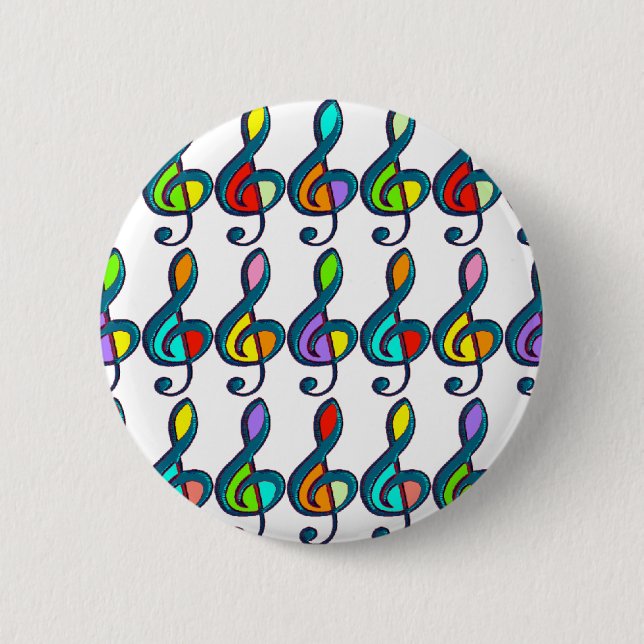 coloured G clef music notes pattern 6 Cm Round Badge (Front)