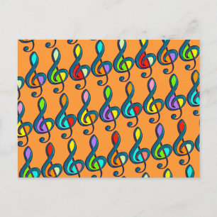 coloured G clef music notes pattern Postcard
