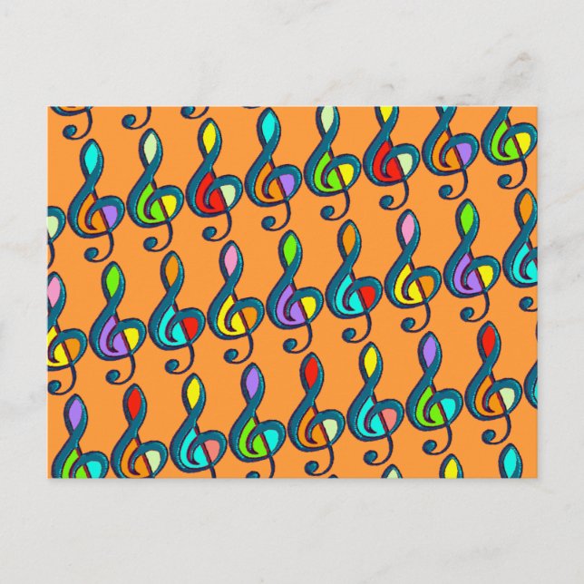 coloured G clef music notes pattern Postcard (Front)