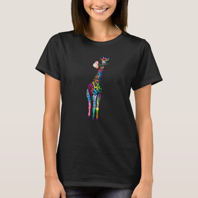 Coloured Giraffe Colourful Flower Giraffe T-Shirt (Front)
