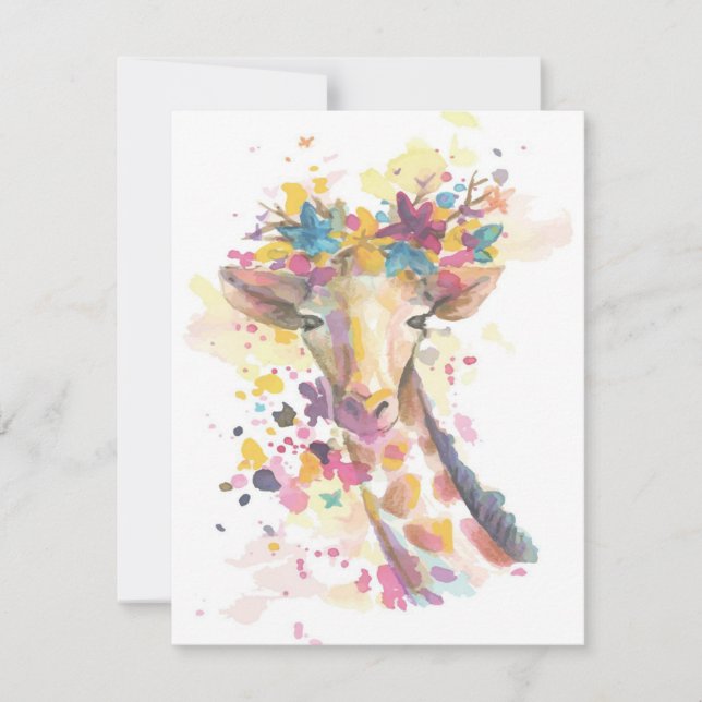 Coloured Giraffe watercolor | Perfect gift Invitation (Front)