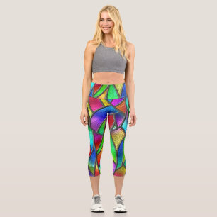 Coloured Glass Pattern 3D Texture Capri Leggings