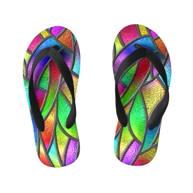Coloured Glass Pattern 3D Texture Kid's Flip Flops (Footbed)