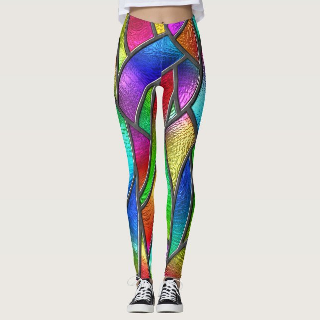Coloured Glass Pattern 3D Texture Leggings (Front)