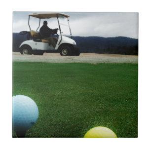 coloured golf balls and cart tile
