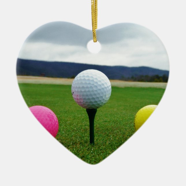 Coloured Golf Balls, mountain tee Ceramic Tree Decoration (Front)