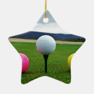 Coloured Golf Balls, mountain tee Ceramic Tree Decoration