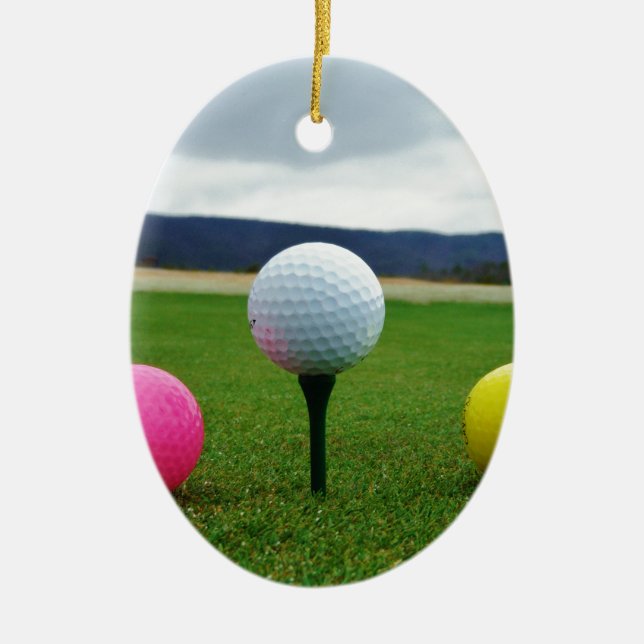 Coloured Golf Balls, mountain tee Ceramic Tree Decoration (Front)