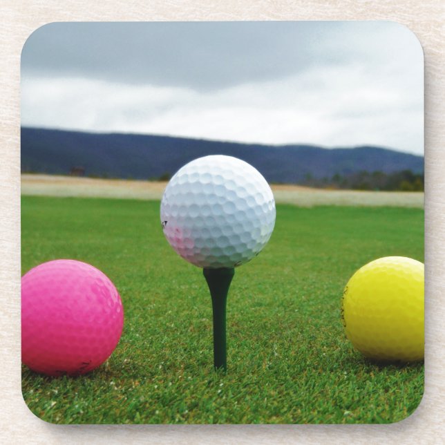 Coloured Golf Balls, mountain tee Coaster (Front)