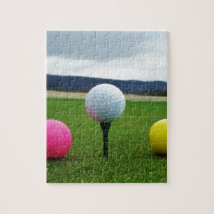 Coloured Golf Balls, mountain tee Jigsaw Puzzle